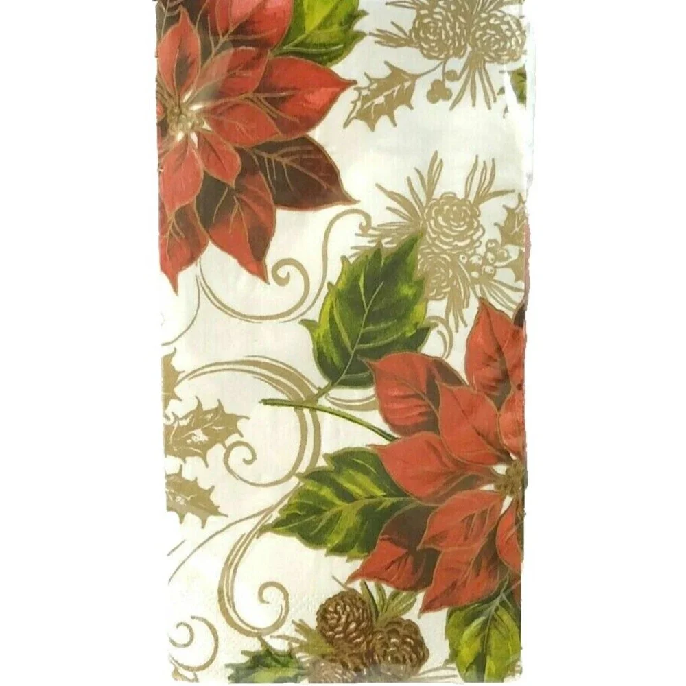 Poinsettia Pine Cone Paper Towels Napkins 2 Pack 20 each Hand Bathroom Guest
